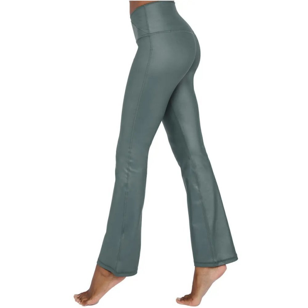 NWT 90 Degree By Reflex Interlink High Waist Faux Leather Flared Leg Yoga Pants - Picture 6 of 7
